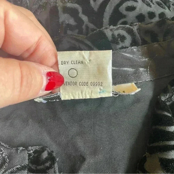 Vintage Black Velvet Burnout Sheer Button Up Blouse Small Whimsigoth Party - Picture 5 of 8